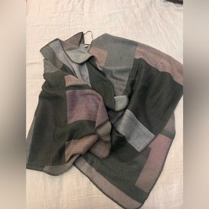 Gray and Pink Fleece Shawl One Size Fits All